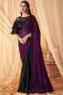 Plum & Black Georgette Silk Embroidered Designer Saree