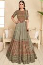 Olive Grey Green Silk Embroidered Anarkali Suit With Dupatta