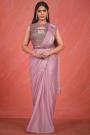 Pre-Draped Quick Wear Blush Pink Luxe Fabric Embroidered Bordered Designer Saree With Belt