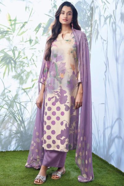 Lilac Soft Pashmina Printed Kurta Set