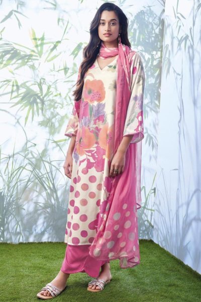 Pink Soft Pashmina Printed Kurta Set