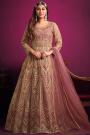 Blush Pink Net Embroidered Front Slit Anarkali Dress