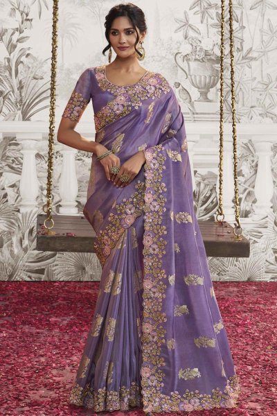 Lavender Luxe Fabric Embroidered Saree