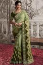 Kiwi Green Luxe Fabric Embroidered Saree