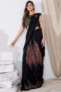 Pre-Draped Quick Wear Black Lycra Embroidered Designer Saree