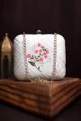 Light Silver Grey Embroidered Ethnic Clutch Bag
