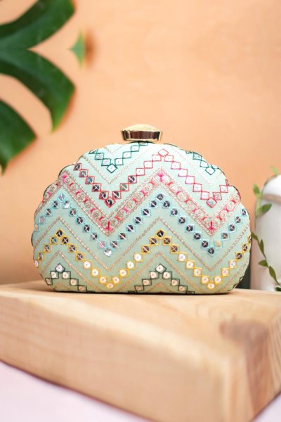 Mint Embroidered Ethnic Clutch Bag