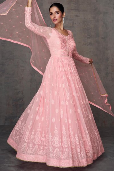 Light Pink Georgette Embroidered Anarkali Dress