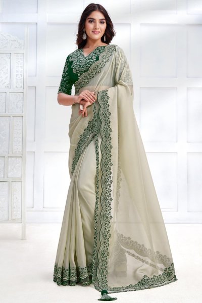 Soft Fern Luxe Fabric Embroidered Saree