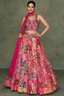Magenta Silk Printed & Embroidered Lehenga Set
