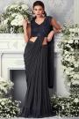 Pre-Draped Charcoal Designer Embroidered Lycra Saree