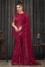 Cherry Red Georgette Embellished Saree