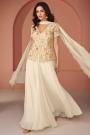 Ivory Georgette Embroidered Jacket Style Top With Palazzo & Dupatta
