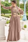 Beige Brown Indo-Western Georgette Embroidered Lehenga Set With Belt