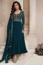 Teal Chinon Embroidered Anarkali Suit With Bottom & Dupatta