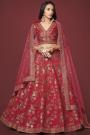 Red Silk Embroidered Lehenga Set