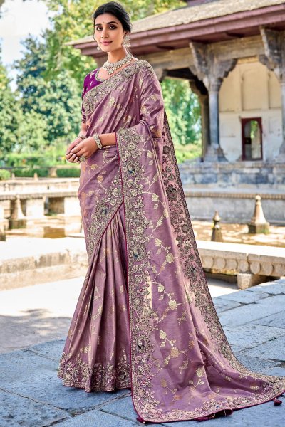 Purple Mauve Silk Embroidered Saree