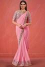 Pre-Draped Quick Wear Pink Luxe Fabric Embroidered Bordered Designer Saree