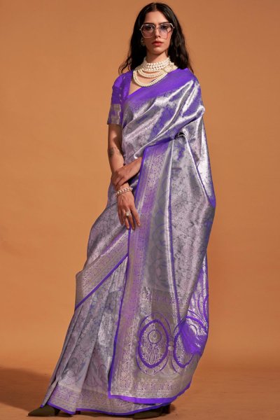 Purple Hand Woven Kanjivaram Silk Saree