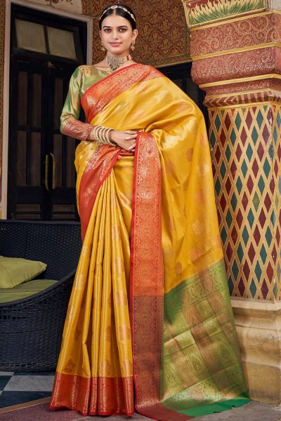 Mustard Yellow Handloom Zari Weaved Banarasi Silk Saree