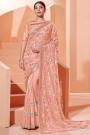 Peach Lycra Embroidered Party Wear Saree