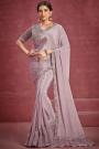 Light Mauve Luxe Fabric Embroidered Party Wear Saree WIth Belt