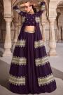 Plum Purple Georgette Embroidered Lehenga Set With Jacket