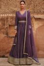 Plum Purple Jacquard Silk Embroidered Anarkali Suit With Dupatta