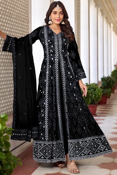 Black Georgette Embroidered Anarkali Suit