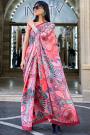 Red & Multicolor Printed Satin-Crepe Designer Saree