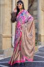 Beige & Multicolor Printed Satin-Crepe Designer Saree