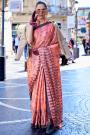 Orange Printed Satin-Crepe Designer Saree