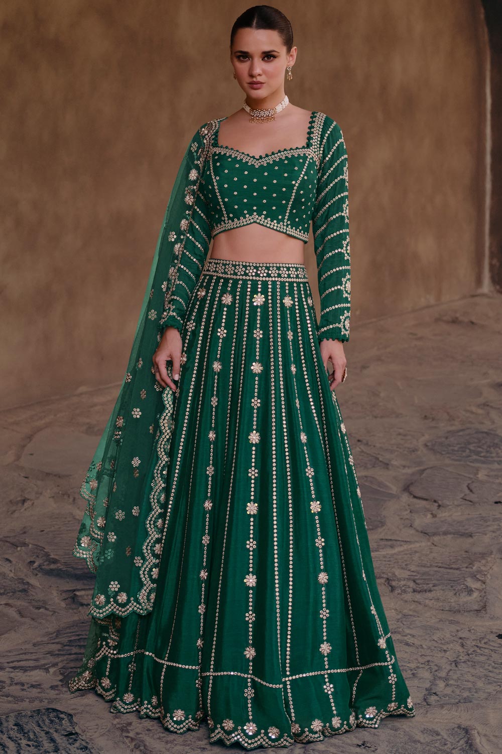 Chinnon Silk Embroidered Lehenga Choli Set