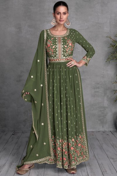 Fern Green Georgette Embroidered Anarkali Set