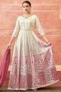 Ivory & Magenta Georgette Embroidered Anarkali With Dupatta & Belt