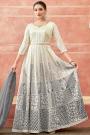 Ivory & Grey Georgette Embroidered Anarkali With Dupatta & Belt