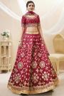 Maroon Silk Embroidered Lehenga Set