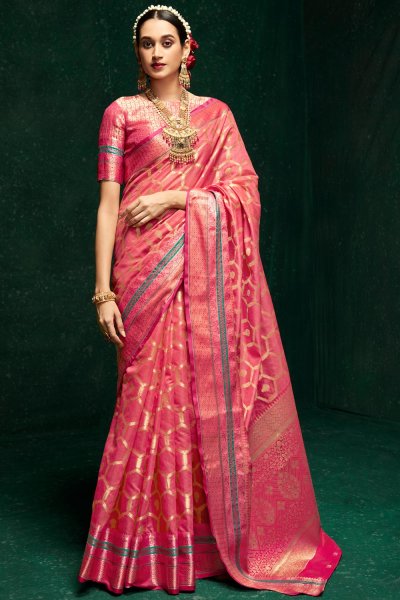 Pink Cotton Silk Zari Weaved Saree
