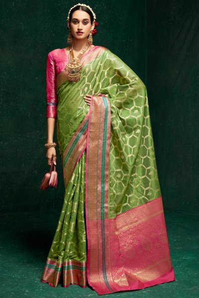 Green Cotton Silk Zari Weaved Saree