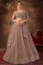 Dusty Brown Georgette Embroidered Lehenga Set