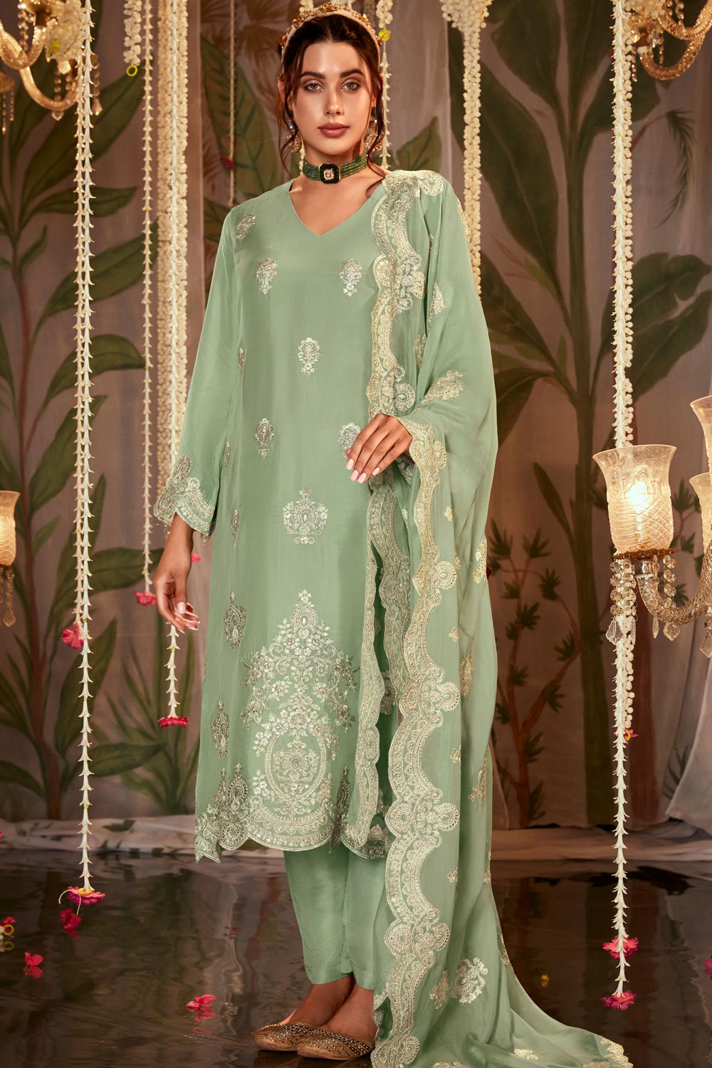 Elegant Pista Green Self Woven Art Silk Kurta Set Subtle Sophistication for Every Celebration main image 1