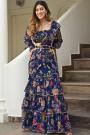 Pre-Draped Quick Wear Navy Blue Layered Georgette Printed Saree With Belt