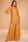 Mustard Organza Silk Embroidered Sharara Kurta Set