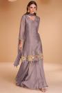 Mauve Organza Silk Embroidered Sharara Kurta Set