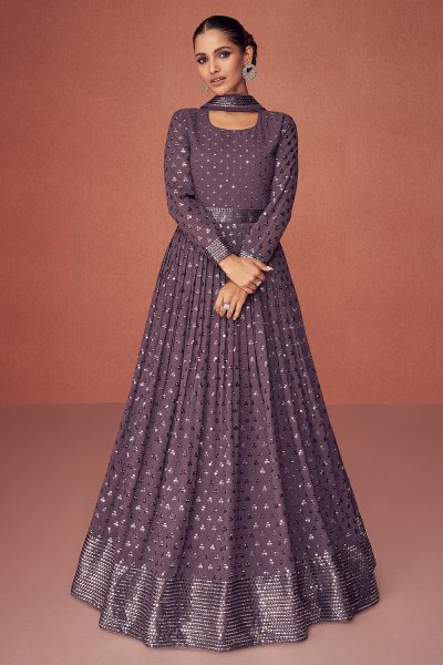 Lilac Georgette Embroidered Anarkali Dress