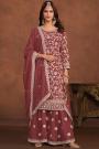 Brick Brown Georgette Embroidered Sharara Kurta Set