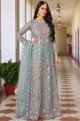 Grey Blue Net Embroidered Anarkali Suit