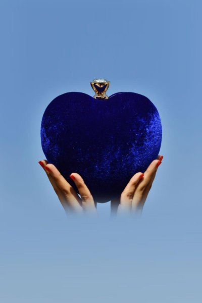 Royal Blue Velvet Heart Shape Clutch
