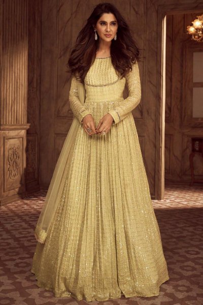 Pale Yellow Georgette Embroidered Anarkali Suit
