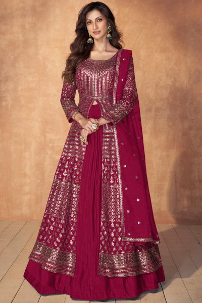 Pink Georgette Embroidered Anarkali With Skirt